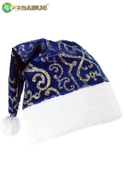 CAPPELLO BABBO NATALE VELLUTO STAMPATO BLU